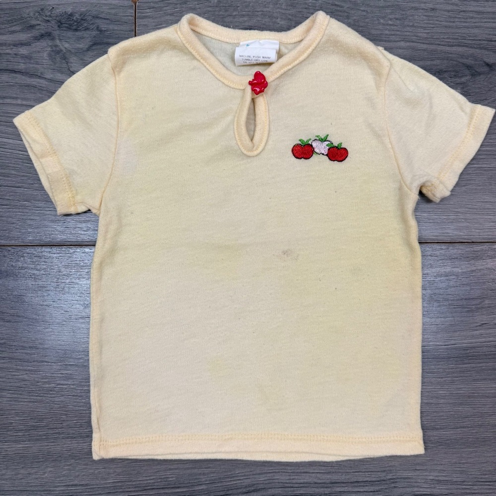 Vintage Ice Cream Castles Kids Yellow Apple Embroidered Top Elephant Button 4T‎